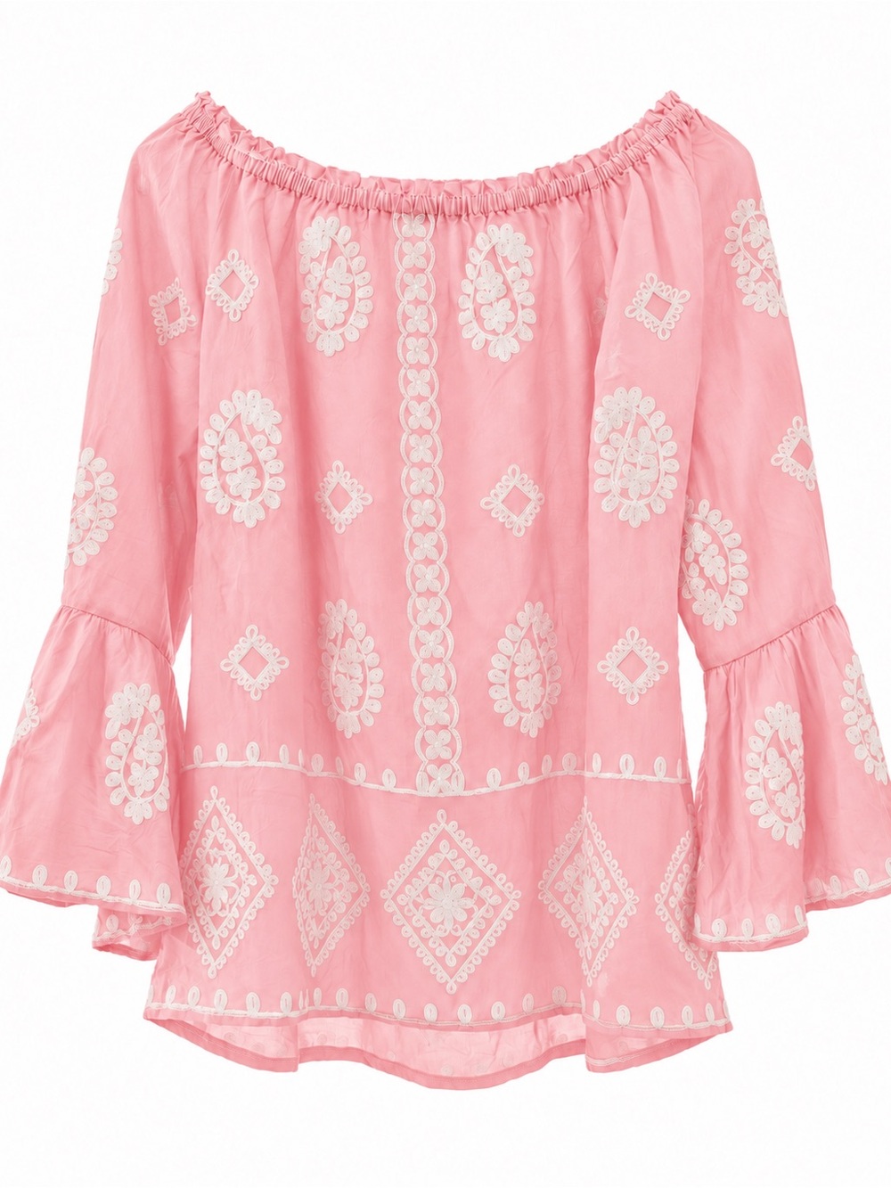 Cato Pink Off-Shoulder Embroidered Peasant Top